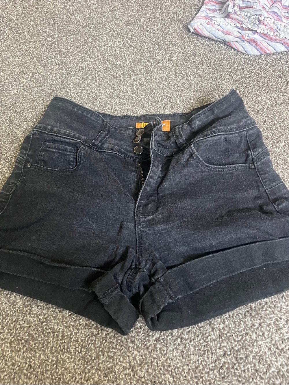 Women's Black High-Rise Denim Shorts with Triple-Button Front